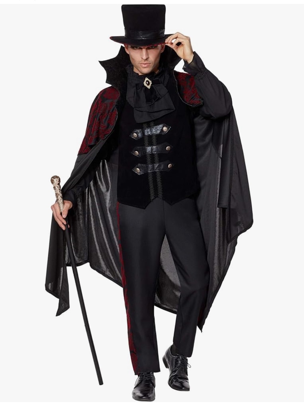 Spirit Signature Vampire Costume Men Large Dracula Cape Hat Cane 5 Piece Set